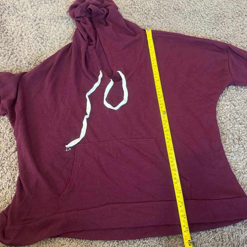 Darah Dahl Burgundy Cropped Oversized Hoodie Sweatshirt Lightweight M - Picture 5 of 7